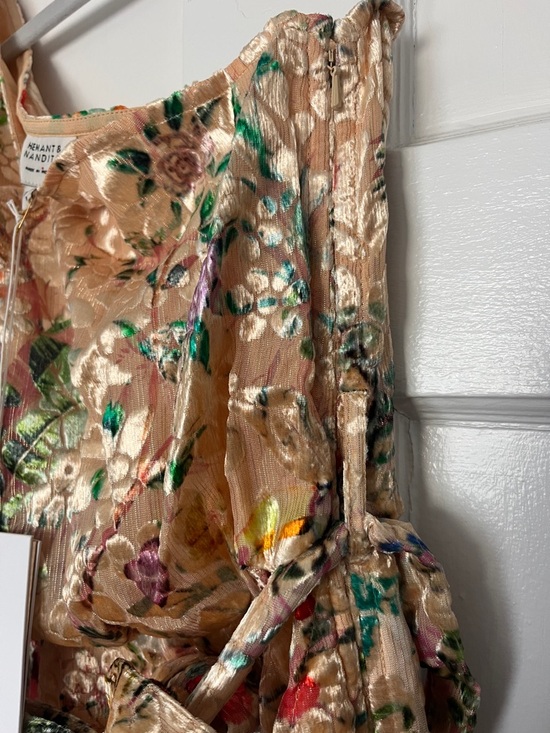Hemant & Nandita Veena one shoulder velvet floral print midi dress NWT SZ S - Picture 5 of 9